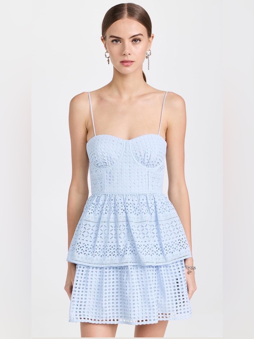 Self Portrait Light Blue Broderie Anglaise Mini Dress